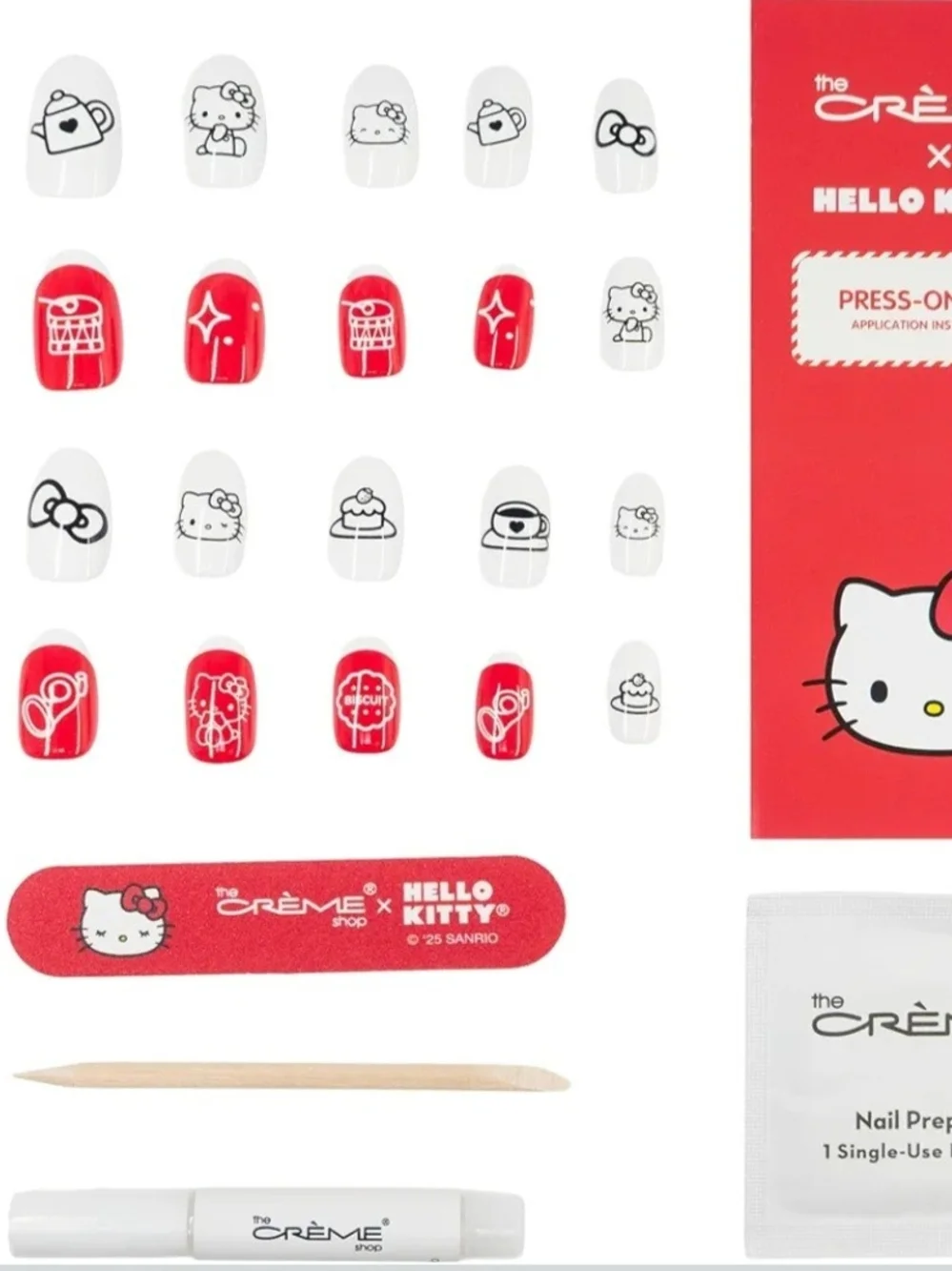The Creme Shop - Hello Kitty Red & White - Sweet & Cozy Press On Nails Set Of 24